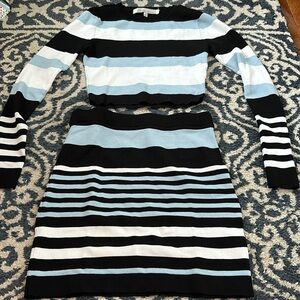 SET Lovers + Friends revolve two piece skirt long top striped set Dover size S